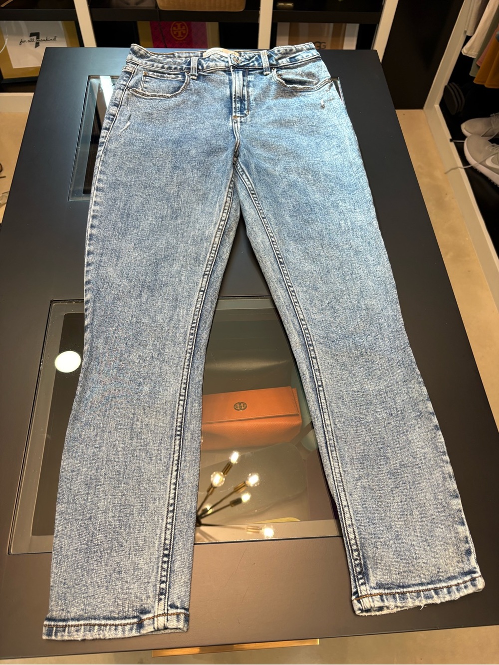 Abercrombie & Fitch High Rise Ankle Light Blue Acid Wash Jeans